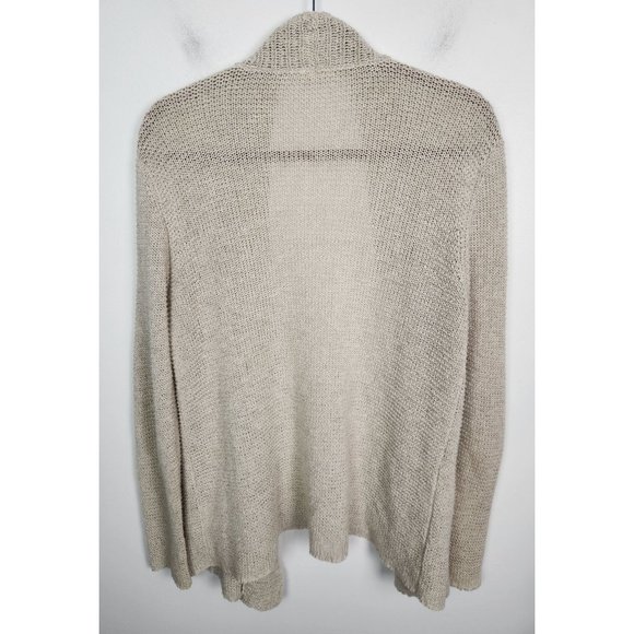 Eileen Fisher Women's Sz. M Beige Knit Linen Blend Open Front Cardigan - Picture 6 of 7